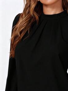 EMERY ROSE Casual Solid Color Long Sleeve Shirt, Versatile For Autumn - Black - View 4