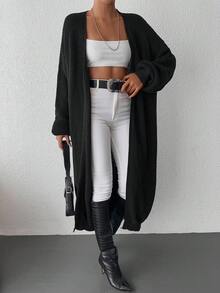 EURMUSE Women's Casual Solid Color Long Cardigan, Versatile For Autumn/Winter - Black - View 5