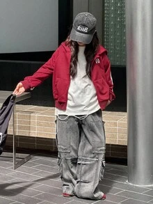 DAZY Tween Girls' Round Neck Knitted Hooded Sweatshirt Sweatshirt - Red - View 4