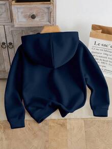 Butterfly Print Hooded Sweatshirt For Young Girls, Suitable For Autumn/Winter - Navy Blue - View 2