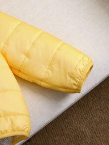 SHEIN 男婴黑色冬季保暖连帽拉链羽绒服，休闲百搭，柔软舒适，适合雪地玩耍 - 黃色 - 查看 3