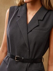 MOTF PREMIUM LAPEL COLLAR WAISTCOAT WITH BELT - Grey - View 3
