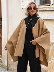 SHEIN 2-Sided Contrast Color Woolen Cloak For Women, Casual - Multicolor - View 3