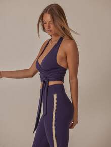 Aralina Leisurewear Halter Neck Wrap Detail Active Gym Workout Top - Blue - View 4