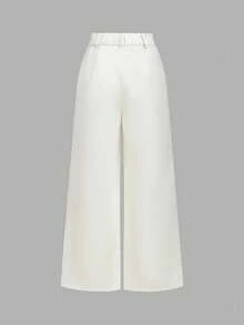 SHEIN MOD Apricot High Waist Satin Pleated Wide Leg Loose Pants For Women,Fall/Winter Women's Clothing, Christmas Clothes,New Year Clothes,Party Clothes,Thanksgiving Clothes,Elegant Outfits,Party Outfits,Prom Outfits,White Pants