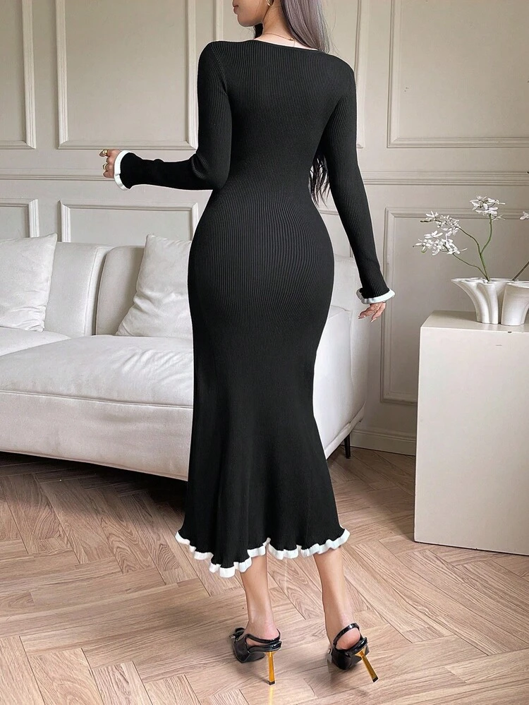 French Style Slimming Fish Tail Maxi Sweater Dress