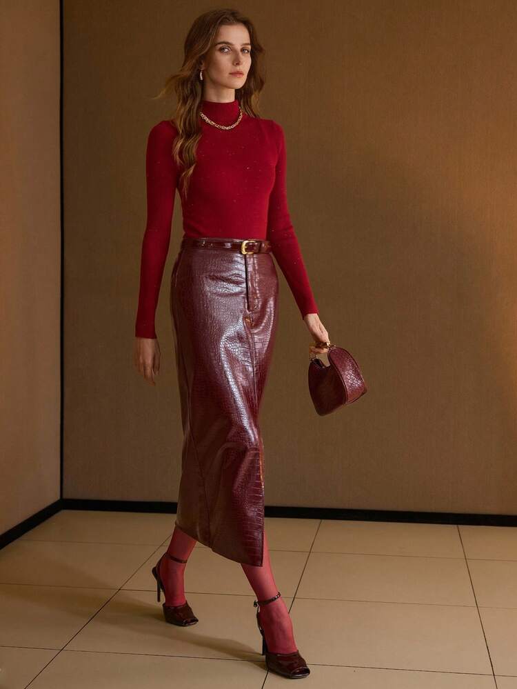 PU LEATHER SPLIT HEM SKIRT