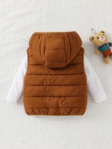 Cozy Pixies Newborn Baby Boy Solid Color Hooded Fleece Sleeveless Cardigan Baby Boy Clothes Brown Newborn Coats Hooded Vest Toddler Vest Brown Vest Autumn Winter Clothes For Girl - Brown - View 2
