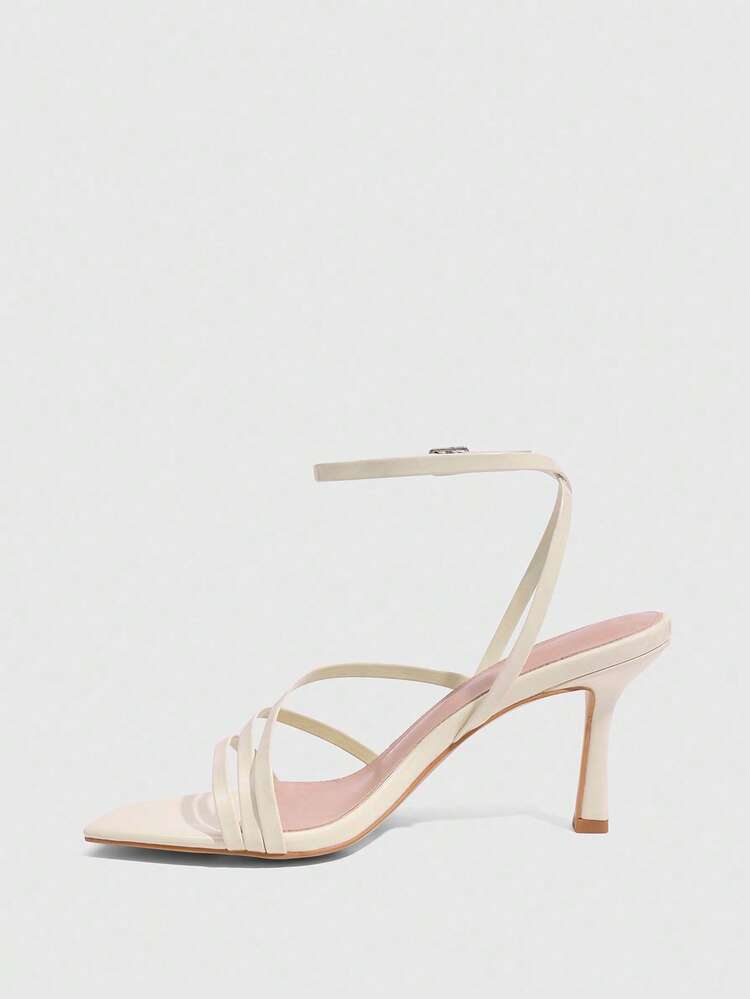 CUCCOO SZL Women's Beige Strap Square Toe High Heel Sandals