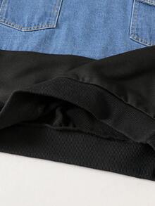 SHEIN Fantacosmos 2 件套男童牛仔布拼布连帽衫和牛仔裤两件套，时尚休闲街头风格牛仔布拼布服装 - 彩色 - 查看 8