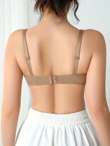 1 件女士简约纯色钢圈文胸 - 卡其色 - 查看 2