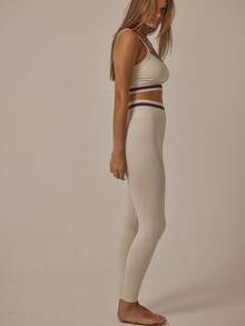 Aralina Leisurewear Contrast Tipping Detail Cropped Top And Legging Active Gym Workout Two Pieces Women Set - Apricot - View 7
