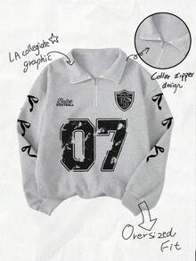 Sparklyn Teen Girl Retro American Floral, Number, Bow, Letter Print Sweatshirt, Autumn/Winter