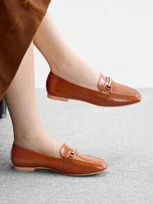 CUCCOO BIZCHIC Giày bệt mũi vuông thời trang nữ có khóa kim loại, giày lười thoải mái, dễ mang, phù hợp cho việc đi làm, đi chơi và đi nghỉ - Rỉ Nâu - Xem 4