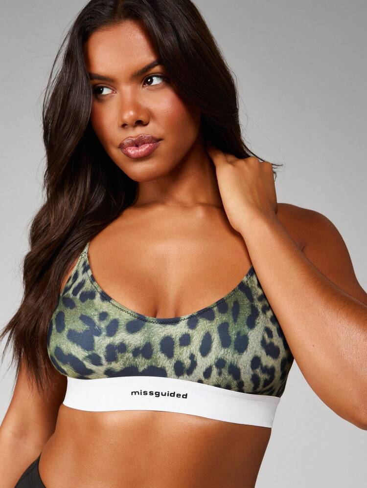 MISSGUIDED Animal Print Bralette With Elastic Band And Soft Cups