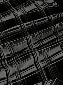 EgrlEra 女士褶裥单排扣修身短袖格子拼接衬衫 - 深灰色 - 查看 5