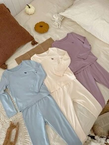 DAZY Young Girls Round Neck Embroidered Knit Loungewear Set, Fall - Multicolor - View 4