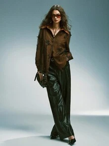 Airlisse Women's Solid Color Lace Crochet Patchwork Stand Collar Long Sleeve Blouse