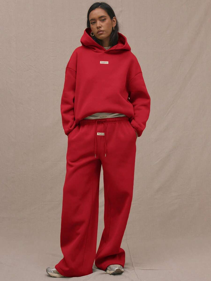 MUSERA Weite Jogginghose mit Kordelzug, Urlaubs-Airport-Lässig 90er Jahre, süß Y2K, Airport, Abschluss, Lehrer, Herbst - Rot - Übersicht 1