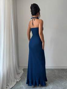 Siren Gaze 女士夏季时尚荷叶边高开叉露肩牛仔连衣裙、感恩节女装、性感女装、海滩女装、性感女装、希腊女神服装、优雅女装、皇家蓝女装、仙女服装连衣裙、性感派对连衣裙