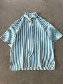 Claim Dot Men's Striped Short Sleeve Casual Loose Button-Down Shirt