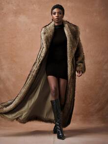 Zivah 2025 Autumn/Winter New Fluffy Long Elegant Women Faux Fur Parka Coat, Ombre Color, Long Fur Coat,Women's Winter Clothes - Brown - View 8