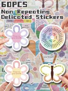 60 件 Mindful&Breathe 主题贴纸不重复精致装饰适用于节日礼物庆祝派对和家居装饰生日礼物滑板行李笔记本手账水瓶 - 彩色 - 查看 6