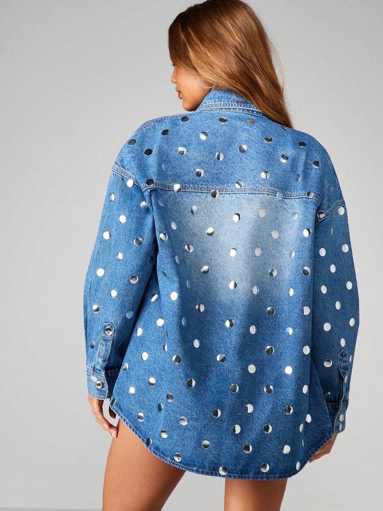 MISSGUIDED Veste en jean oversize avec motif œillets métalliques