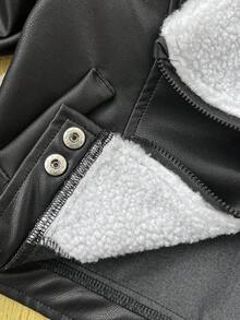 SHEIN Chaqueta de motocicleta con cremallera y cuello de color block para bebé niño, otoño/invierno - Blanco y Negro - Ver 7