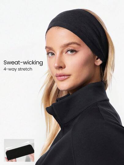 GLOWMODE Fierce Focus Stretchy Seamless Sweat-Wicking Reflective Logo Wide Headband Running Hiking Gym Workout Daily Active Wear