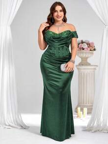 Coutiva 大码亮片拼布露肩正式晚礼服 - 綠色 - 查看 1