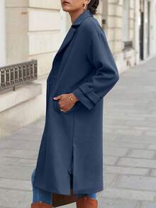 EURMUSE Women's Casual Solid Color Woolen Coat, Suitable For Commuting In Autumn/Winter - Dusty Blue - View 4