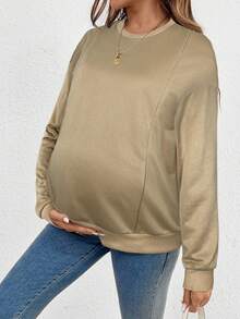 SHEIN 宽松休闲孕妇和哺乳上衣 - 杏色 - 查看 4