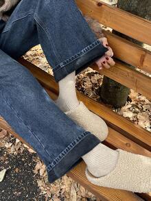 DAZY 女士复古水洗直筒牛仔裤，高腰显瘦保暖水洗牛仔裤，秋冬保暖款