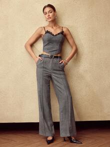 PREMIUM WOMEN'S WOOL CONTRAST LACE CAMI TOP, AUTUMN/WINTER - Grey - View 5