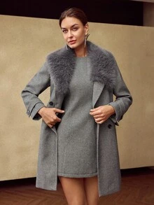 MOTF PREMIUM WOMEN'S WOOL BLEND HERRINGBONE SLEEVELESS MINI DRESS , AUTUMN/WINTER - Grey - View 6