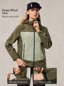 OutZeal Women Shell Jacket Hiking Camping Water-Resistant Hooded Windbreaker Outdoor Jacket Spring Fall - Green - View 3