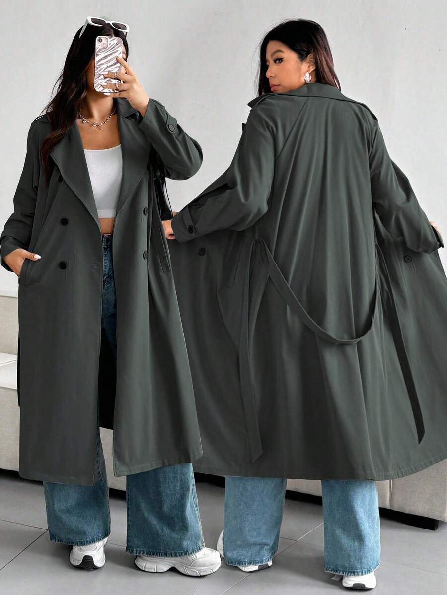 Vionelle Abrigo informal holgado de unicolor para tallas grandes - Gris Oscuro - Ver 1