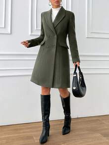 EURMUSE Lapel Neck Double Breasted Woolen Overcoat - Army Green - View 4
