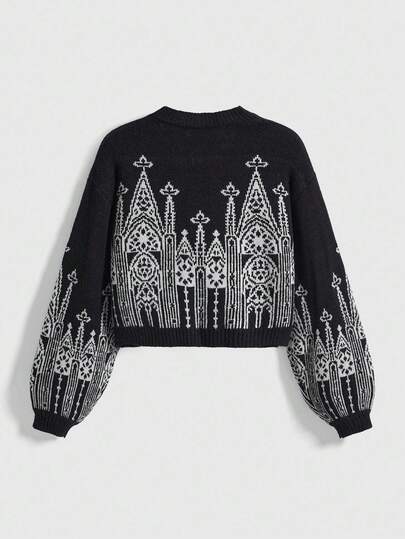 Goth Cardigan court ample en jacquard gothique sombre pour femmes