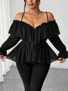Elenzga Áo hở vai hở lưng gợi cảm cỡ lớn - màu đen - Xem 2