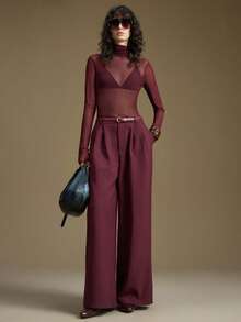 Ontre 2026春夏新款女士透视网纱高领上衣，简约百搭商务休闲办公服饰 - 中紫紅色 - 查看 3