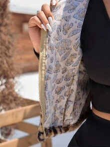 SHEIN EZwear Áo khoác vest họa tiết da báo đơn giản hàng ngày cỡ lớn dành cho nữ, mùa đông - Nhiều màu - Xem 13