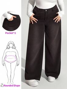 Enliva 大码女式宽松口袋喇叭裤休闲百搭牛仔裤/秋冬款，情人节，爱情，礼物，浪漫，情人节快乐，2026，新年 - 棕色 - 查看 1