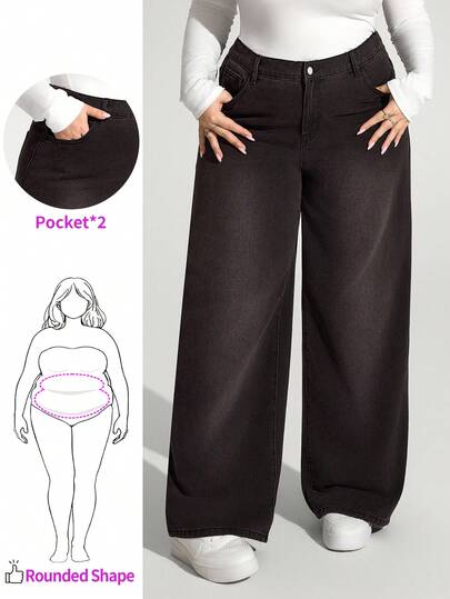 Enliva Plus Size Women Loose Fit Pockets Flared Leg Casual Versatile Jeans/Autumn /Winter,Valentine's Day, Love, Gift, Romance, Happy Valentine's Day,2026,New Year