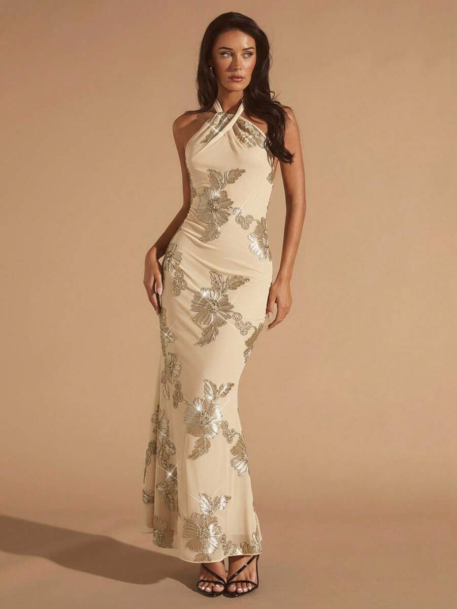 Glamine Robe texturée ajustée avec encolure ras-du-cou élégante, flatteuse et polyvalente pour les femmes - Nude - Voir 1