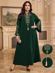 Al Najma Gaun Gaya Arab Bordir Elegan untuk Wanita Ukuran Besar - Dark Green - View 3