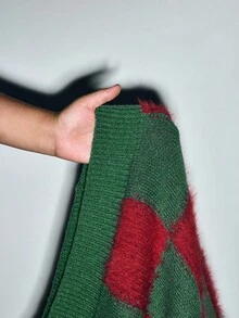 Lumivelle Suéter de malha feminino com estampa, estilo natalino, solto, contraste de cores, moda outono/inverno 2025 - Verde - Ver 9