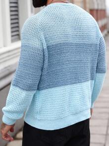 Manfinity Homme 男士撞色圆领插肩袖休闲毛衣，秋冬 - 薄荷綠 - 查看 2