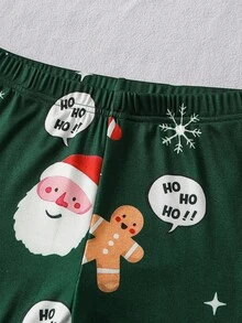 SHEIN 2件套女孩绿色姜饼人圣诞节彩色柔软羊毛长袖上衣和紧身裤家居服套装 - 綠色 - 查看 5